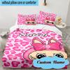 3PCS Custom Name Pink Labubu Cute Theme Bedding Set, Including 1pc Duvet Cover And 2pcs Pillowcases, Suitable for Dorms and Bedrooms Gift