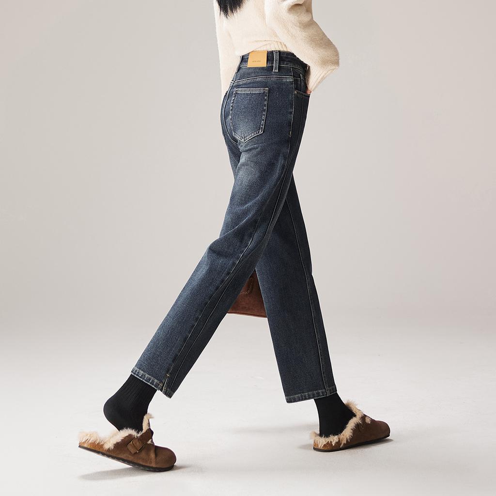 Micro Slit High Waisted Jeans for Women In Winter 2025, with Plush and Thick Warm Straight Leg Pants