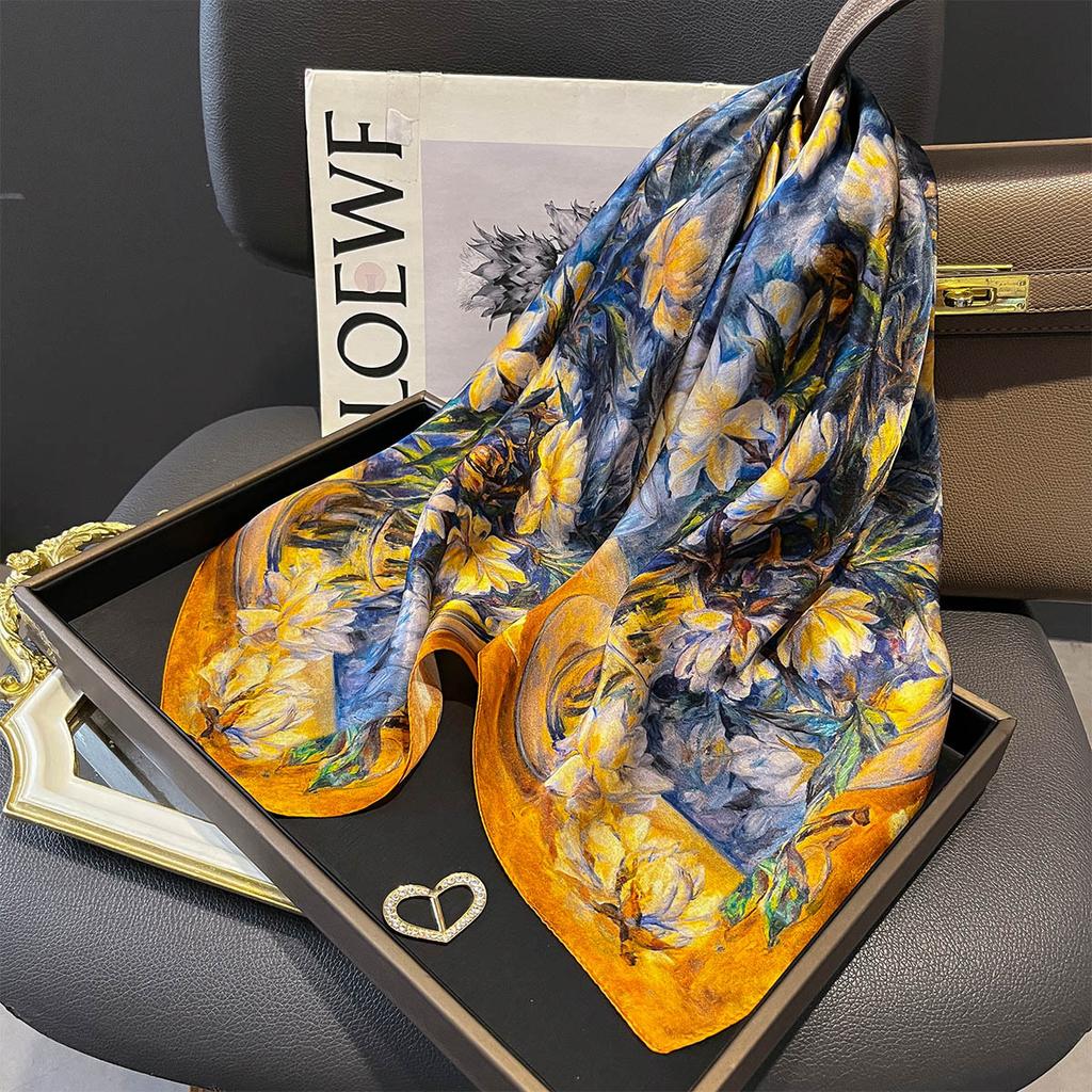 100% Natural Silk Scarf Women Foulard Square Female Headkerchief Fashion Hair Neckerchief Lady Shawl Wraps Hijab Bandana Scarves