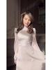 2024 Women's French Style High Neck Long Sleeve Waist-Cinched Maxi Dress