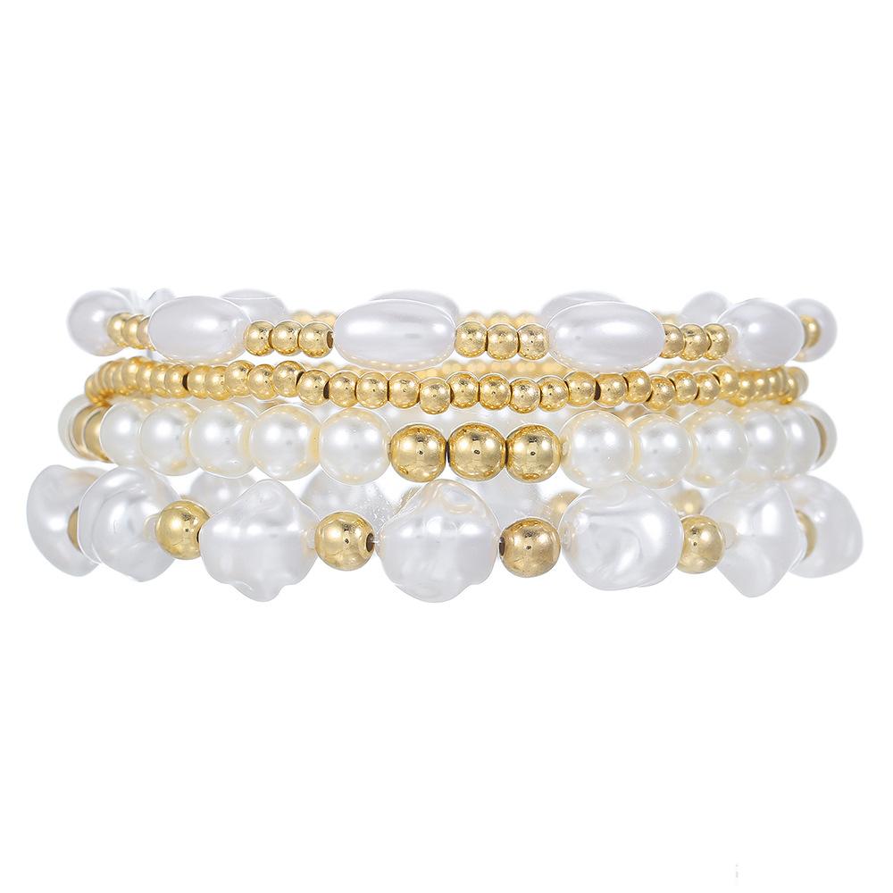 European and American jewelry niche design cross bracelet set sweet cool beaded stacked shell pearl bracelet