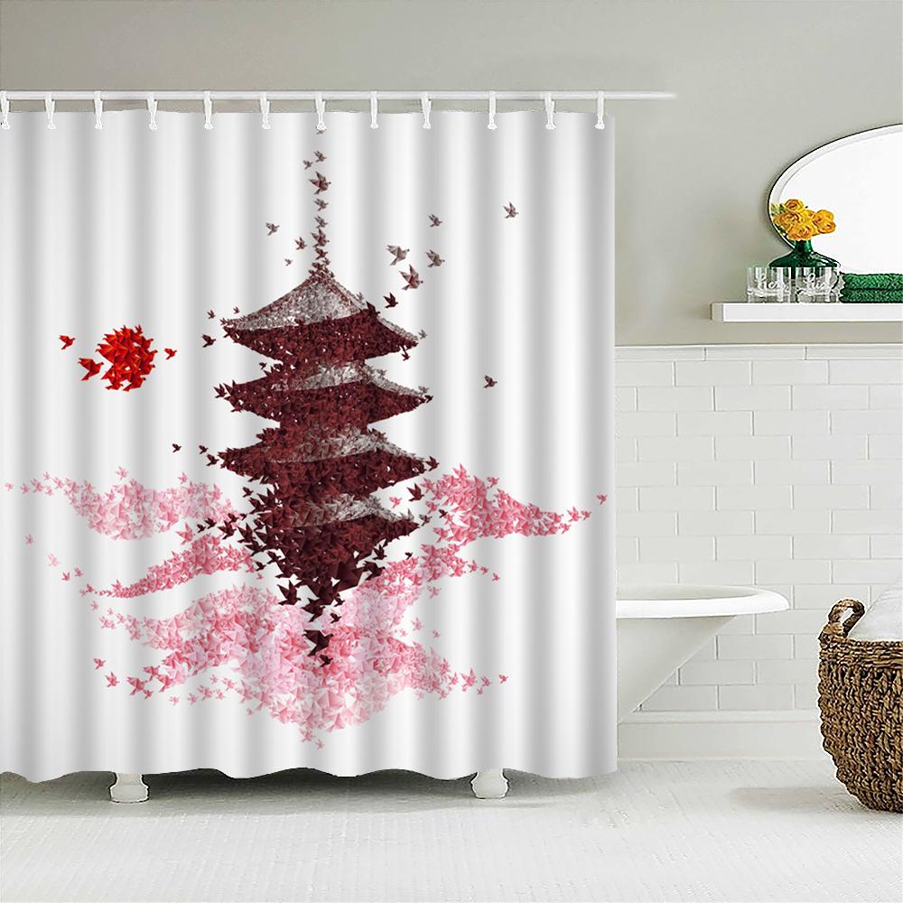 Waterproof Polyester Fabric Shower Curtains Japanese-Style Printing Bathroom Curtains For Home Decoration Curtain