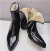 New fur integrated short boots women's thick heel pointed tip fleece warm thin boots black side zipper Martin boots
