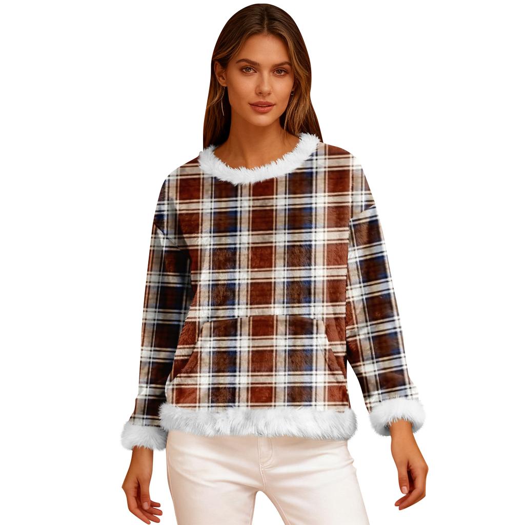 Women's Casual Fleece Sweatshirt  Long-Sleeve Round  Neck Casual Comfortable Loose-Fit Lightweight Women's Flannel Sweatshirt