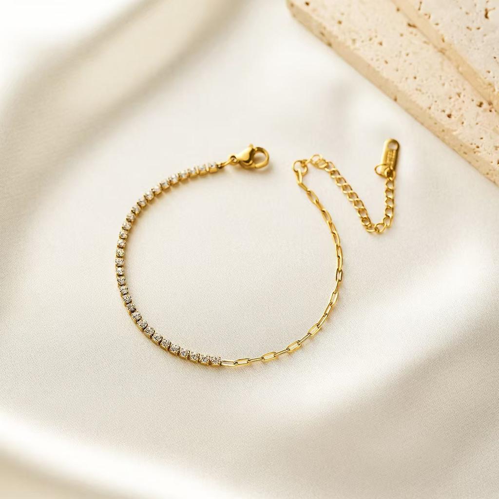Luxury Exquisite Geometric Square Colored Zircon Stainless Steel Paperclip Chain Bracelets for Women Trend Jewelry Does Not Fade