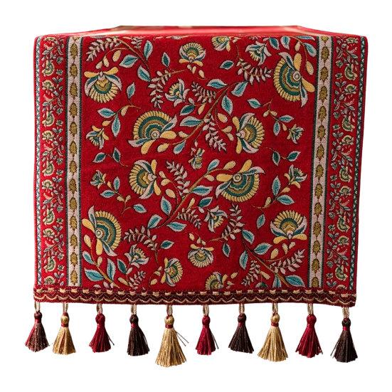 Jacquard Tischläufer Läufer, Vintage Floral Elegant Dekorativ mit Quasten für Esstisch Zuhause Party Dekor Hoch