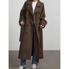 Street Women's Woolen Overcoat with Belt Loose Lapel Double Breasted Full Sleeve Long Coats 2026 Autumn Winter Lady Trench Coat