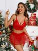 Popular Christmas Sex Suspender Dress Mesh Sexy Temptation Three-piece Set