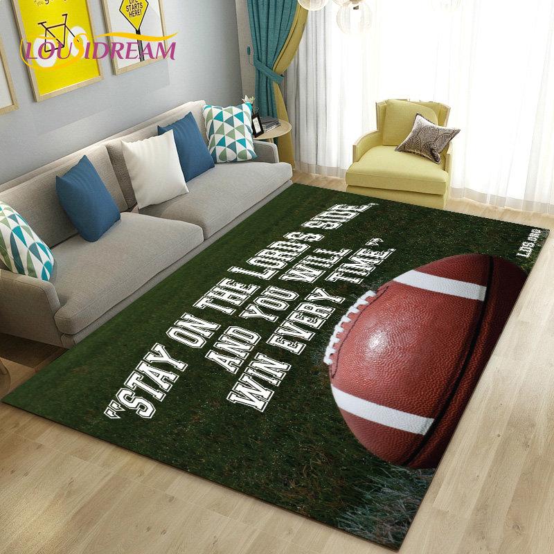 American Football Rugby Area Rug Large,Carpet Rug for Living Room Bedroom Sofa Doormat Decoration, Kids Non-slip Floor Mat 3D
