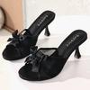 Fashion 2024 Women New Luxury High Heel Sandals Versatile Simple Slim Heel Sandals Slippers Bow Tie Shoes Ladies Zapatos Mujer Size 42