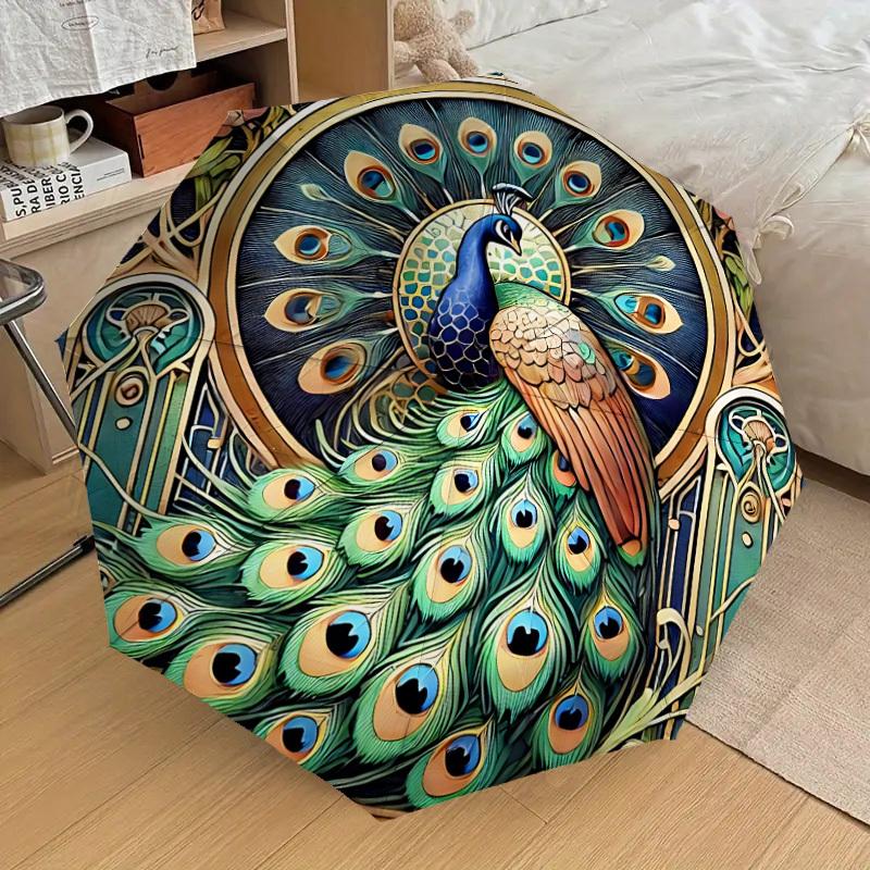 1PC Peacock Art NouveauAutomatic Open/Close Umbrella with Windproof, 8-Rib Sturdy Canopy, Durable Ribs, Fashionable Design, Outdoor Accessory, Fun Pri