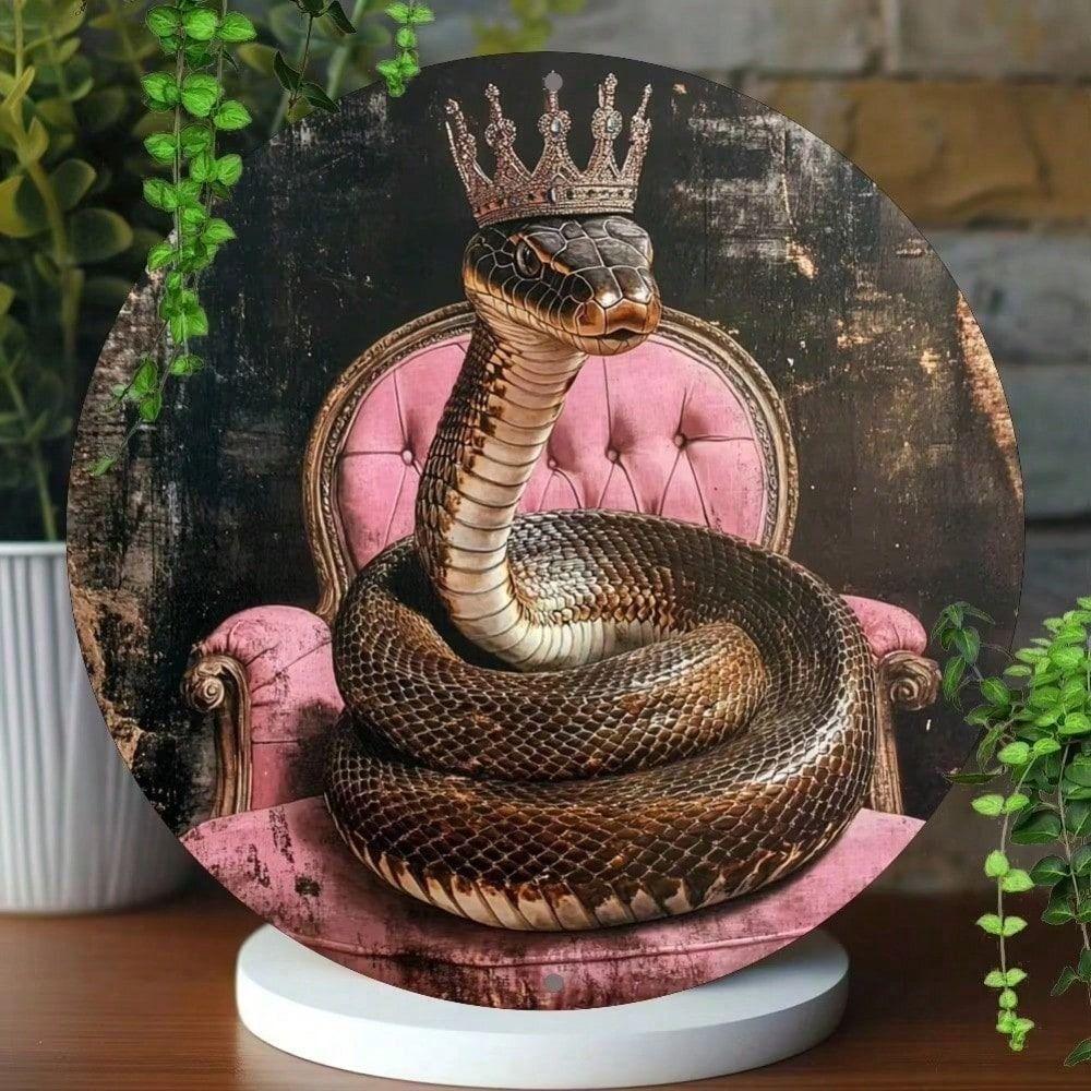 Vintage Metal Wall Art Round Snake Crown Bar Decor Sign
