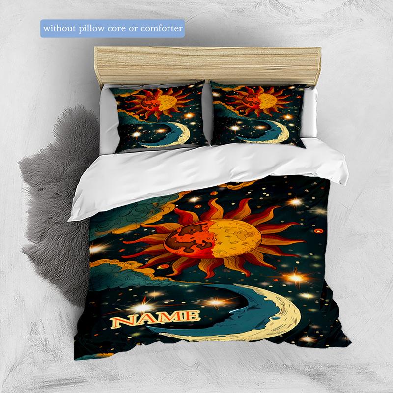 Sun And Moon In The Sky Duvet Cover Soft Bedding Set For Bedroomdorm Personalized Name Threepiece Set 1 Duvet Cover And 2 Pillowcases Perfect Gift For