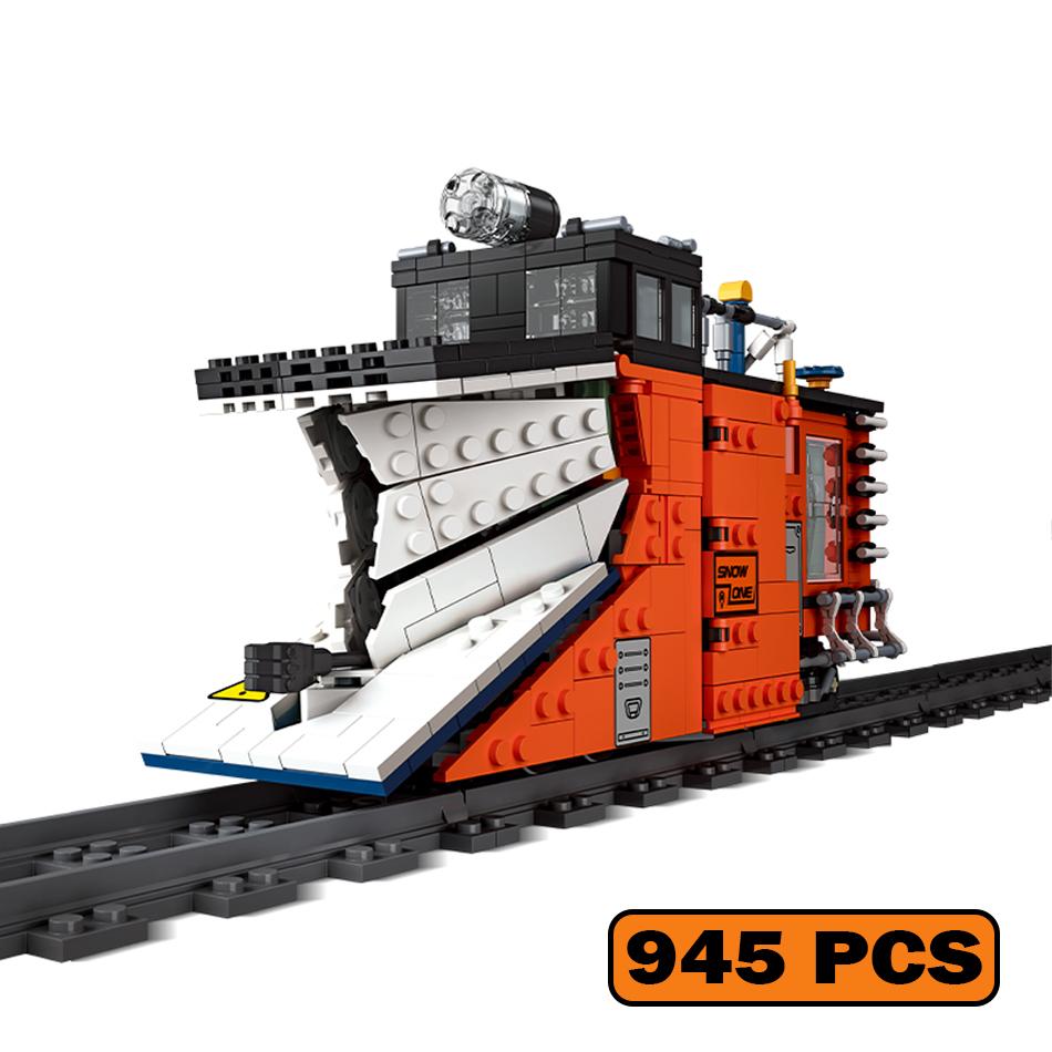 MOC City Railroad Express Building Blocks Wedge Plow Train Railway Track Bricks Toys Home Decoration for Boys Kids Adults Gifts