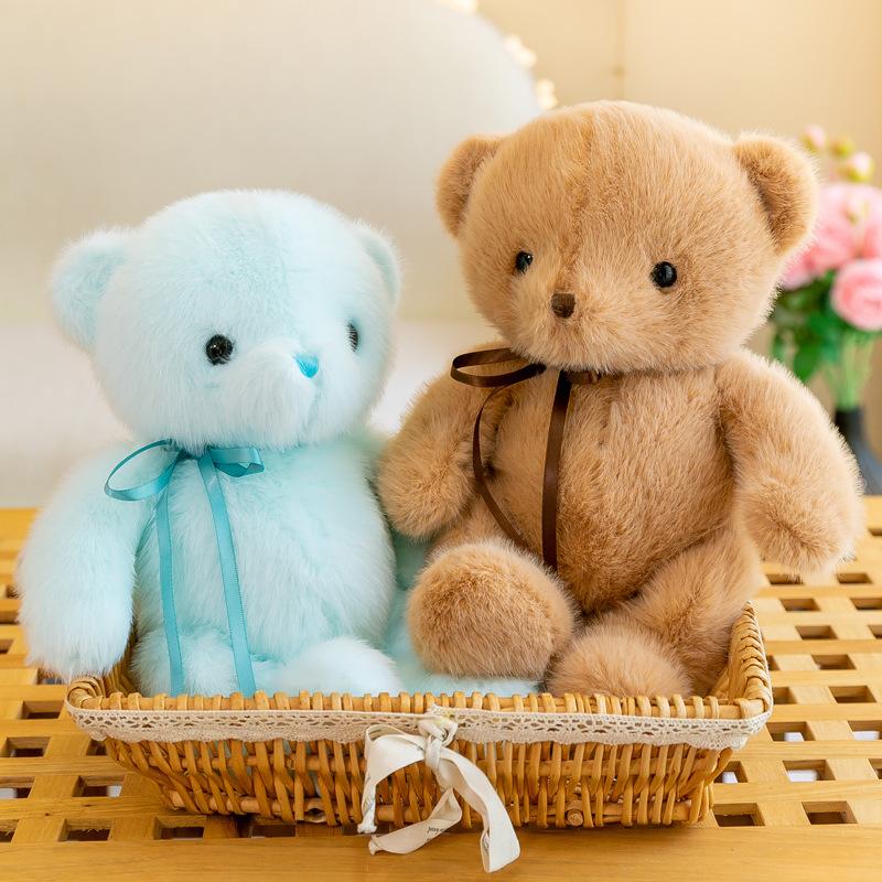 Cute bear millet plush toy children soothing pillow ribbon bear office ornament grab machine doll