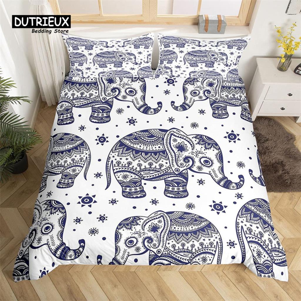 Comforter Elephant Feather Bohemian Mandala Bedding Set Single Twin King Microfiber Exotic Animal Tree Of Life Comforter