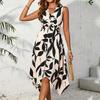 Modisches Damenkleid mit Blattdruck, verdreht und unregelmäßig, für Frühling und Sommer