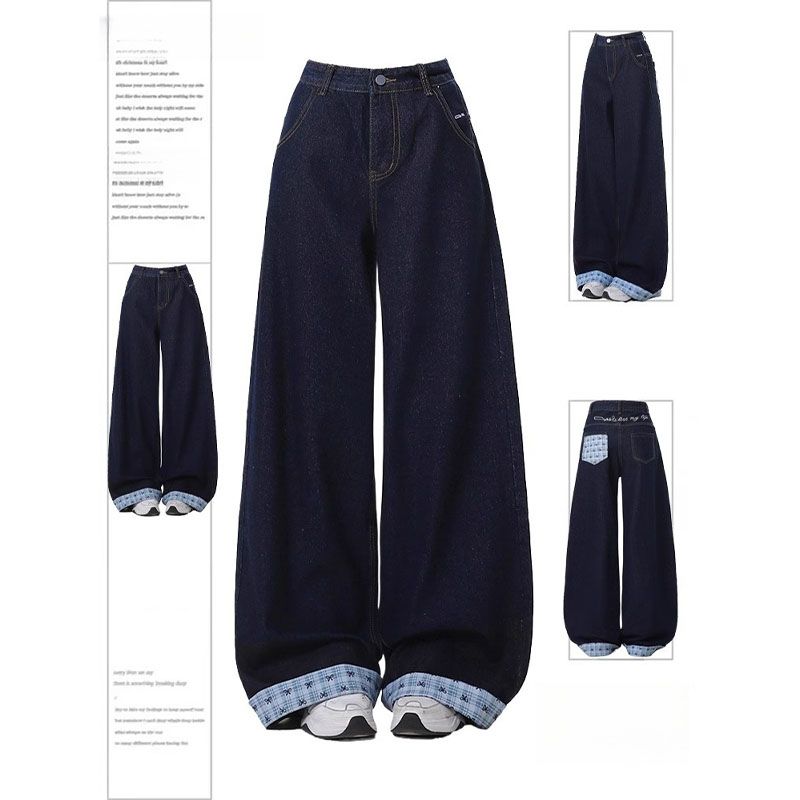 

Plus size Chubby Girl American vintage Dark Blue Straight Jeans Women Summer New Pear Shapes Slimming Wide Leg Pants Dark Blue XL