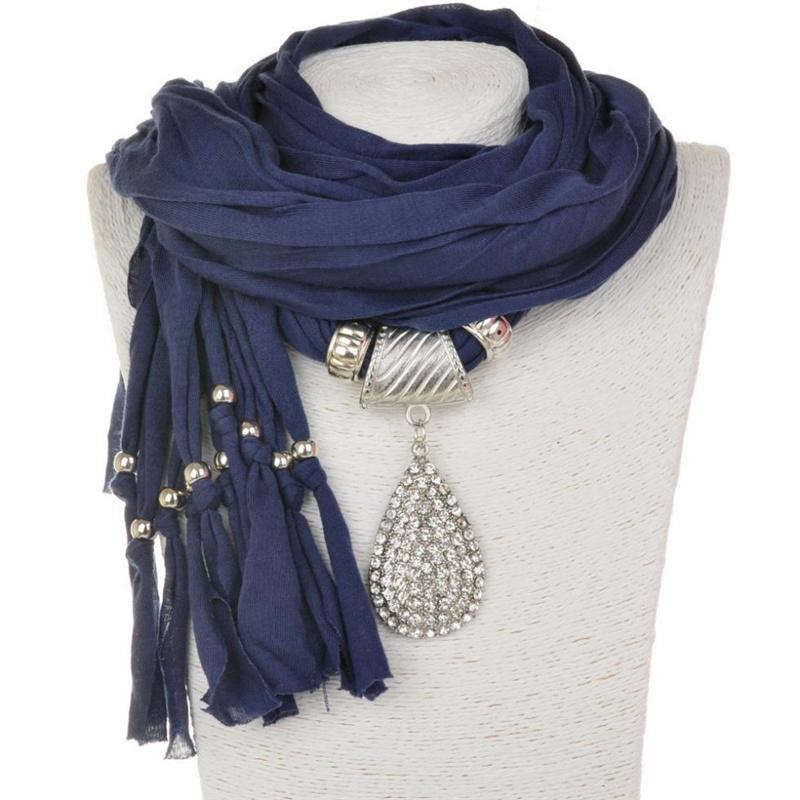 Tassel Polyester Scarf Women's Jewelry Scarf Full Diamond Water Drop Pendant Scarf