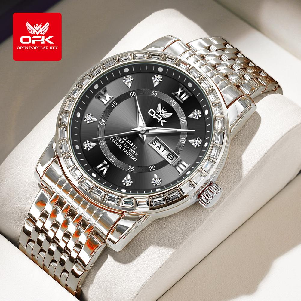 OPK 8174 Diamond Studded Dual Calendar Men's Quartz Watch