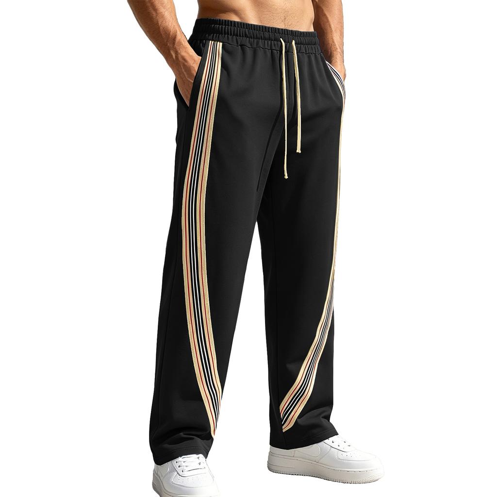 Men's Striped Athletic Sweatpants Loose Fit Straight Leg Track Pants with Elastic Waistband and Drawstring for Casual Wear