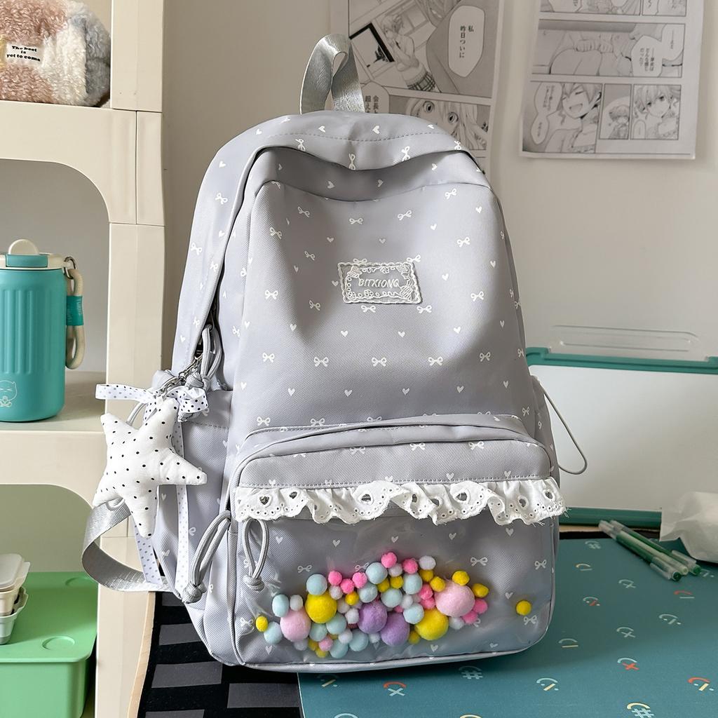 Schoolbag Korean ins College Style Personality High Value Middle School Student Backpack Sweet Lace Soft Girl Style Travel Backpack