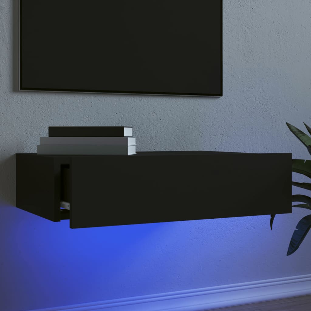 TV Stand with LED Lights Black 60x35x15.5 cm