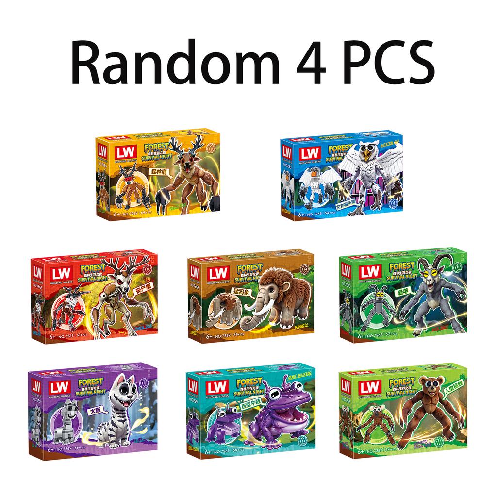 99 Nights in The Forest Building Block Horror Deer Owl Goat Cat Mammoth Loses Deer Assembled Bricks Kids Toys Gift Blind Box