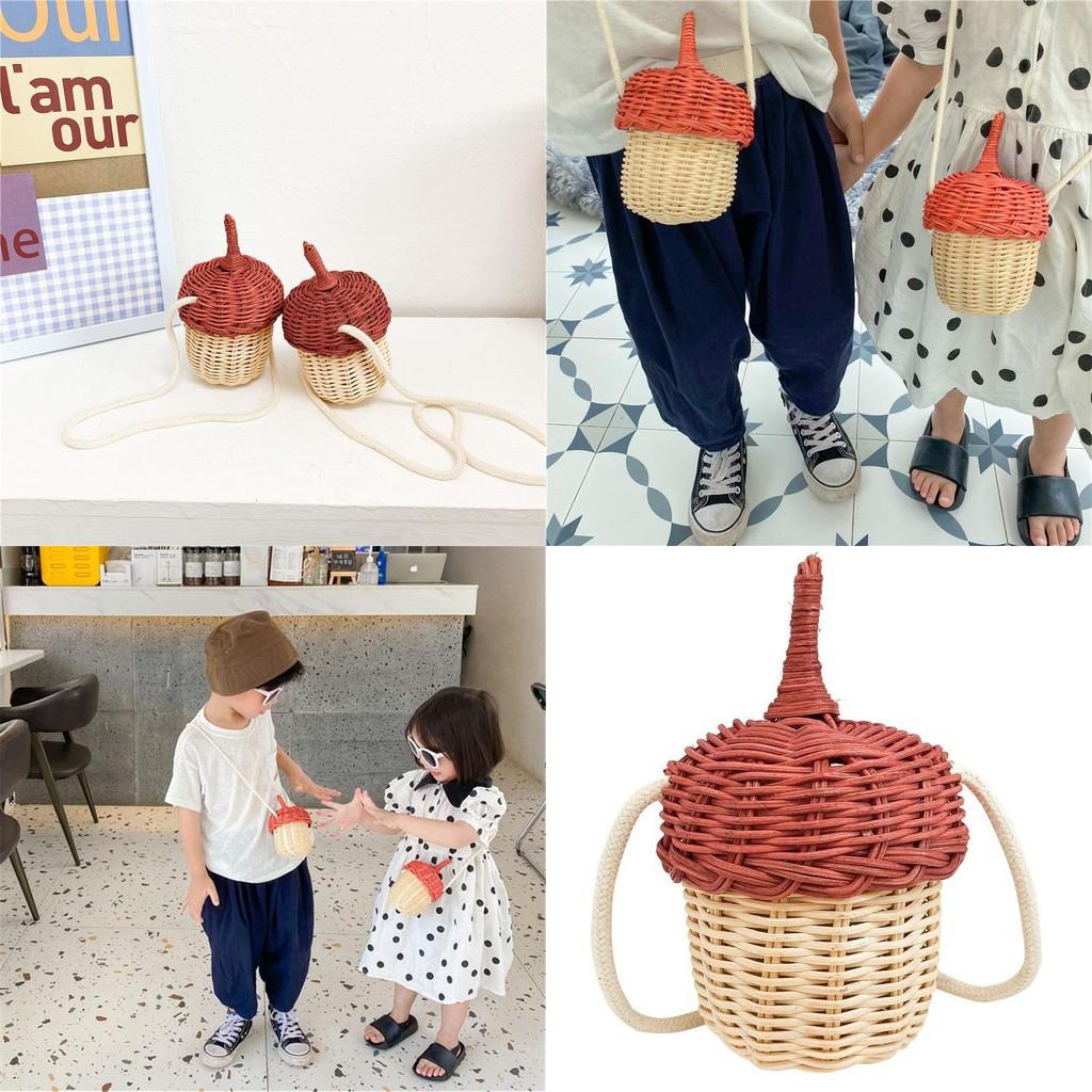 Mini Children Woven Crossbody Bag With Pinecone Design Casual Accessories Kids