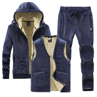 Fleece Sweater Men 'S Suit Lamb Fleece Winter Hooded Thick Sport Three -Piece Suit