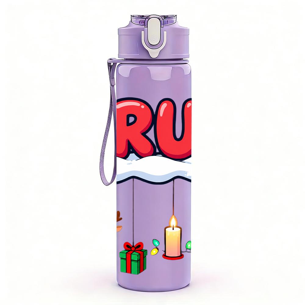 1PC Bruh Christmas Ornament Lettering 750ml Color Plastic Water Bottle Leakproof Flip Straw Lid For Sports Office Home Use