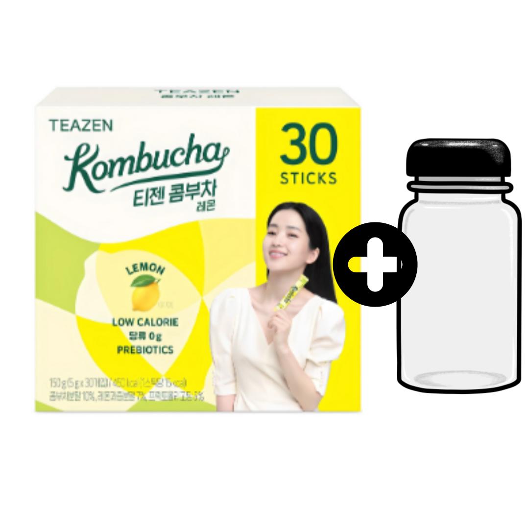 [TEAZEN] Порошок Комбучи 13 вкусов 30 пакетиков, упаковка TWICE / Лимон, Цитрон, ананас, персик, манго гуава, мускатная дыня, Lemon 30t+free bottle