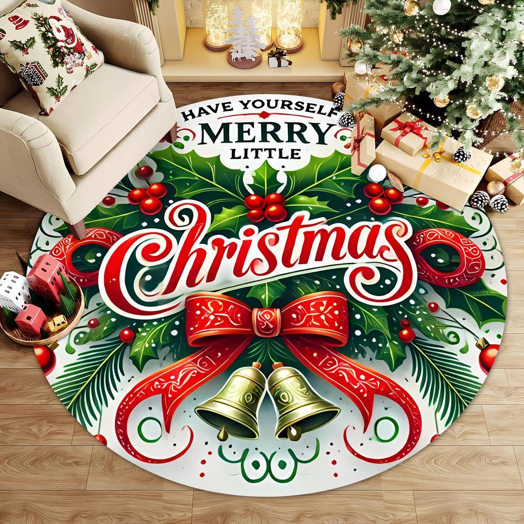 Christmas Holly Berry Round Rug, Indoor Outdoor Mat for Living Room, Bathroom, Bedroom, Dorm Kitchen Decor, Xmas Gift