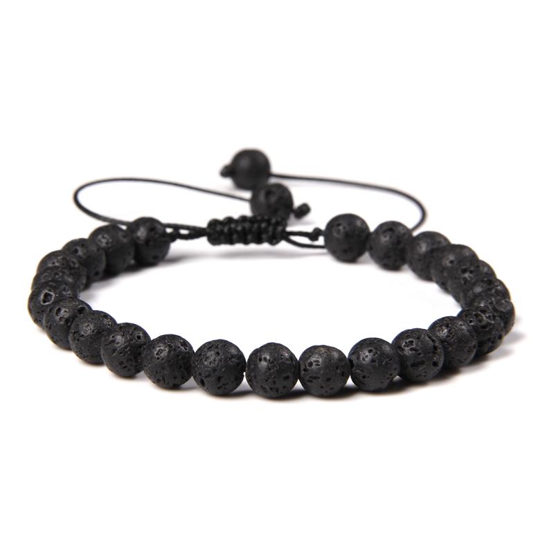 Natural Stone 6mm Beads Bracelet Adjustable Rope String Braided Bracelets For Women Men Amethysts Red Agates Lava Beaded Bangles