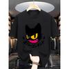 Men'S Cool Black Cat Graphic T-Shirt , Short Sleeve, Crew Neck, Casual Summer Tee with Japanese Print Design