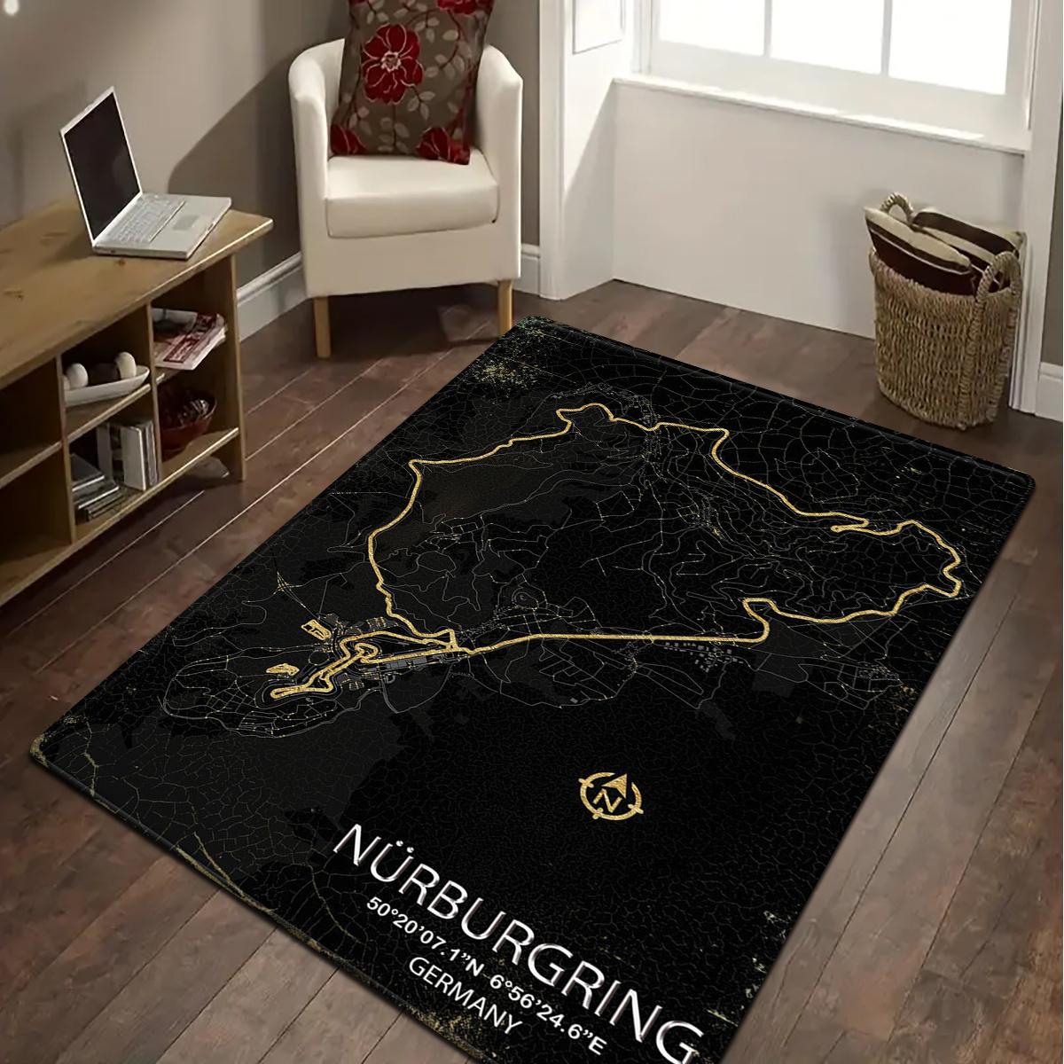 

1pc Black Bottom Line Striped Car Track Map Pattern Square Carpet for Bedroom And Living Room Decoration, Indoor Use 40x60cm