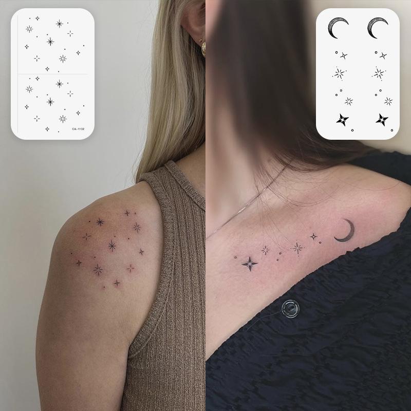 Glow Makeup Unisex Simple Small Fresh Small Picture Starry Sky Stars Moon Collarbone Finger Tattoo Sticker