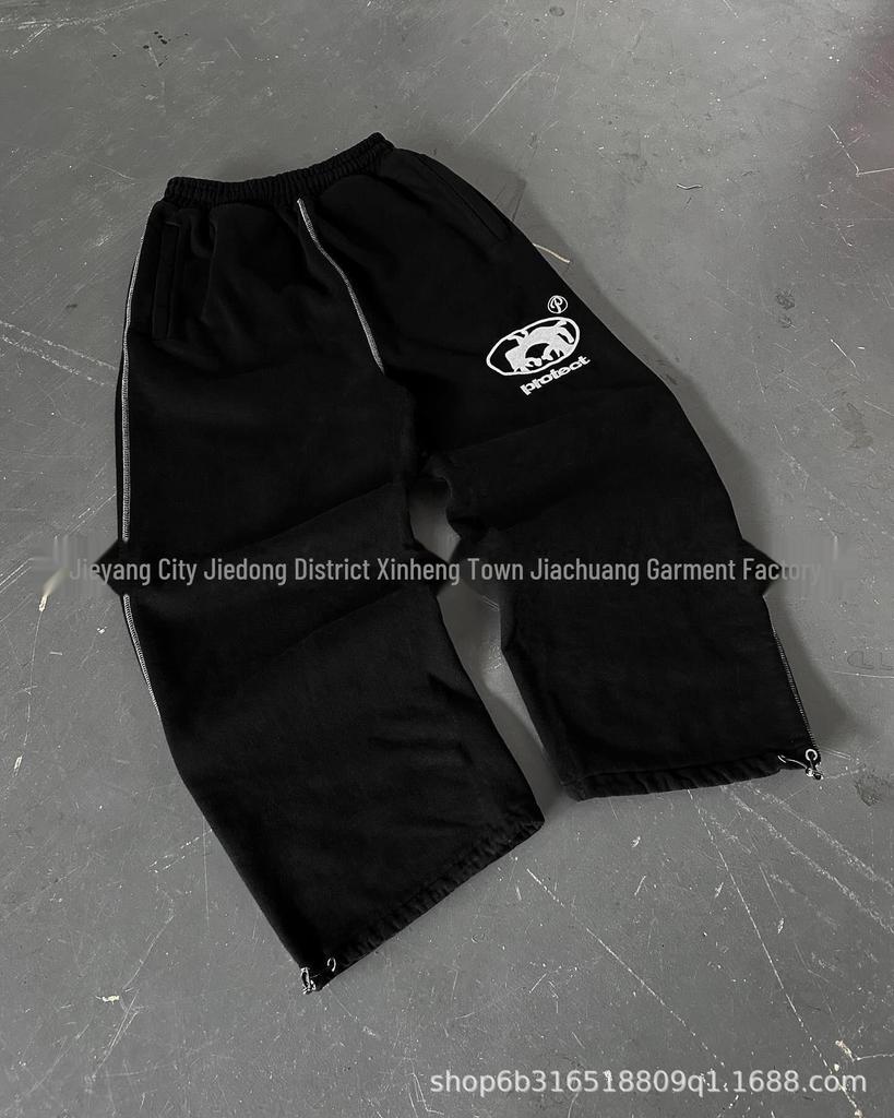 Retro Street Style Printed Sweatpants: Autumn/Winter Hip-Hop Loose Fit for Couples