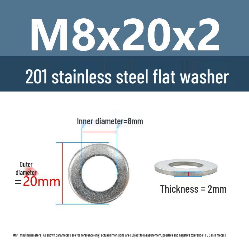 Yigu Yigu 201 Stainless Steel Flat Washer, Enlarged and Thickened Round Metal Screw Washer