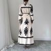 2026 Autumn/Winter European & American Print Lace-Up Long Sleeve Dress