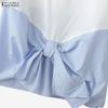 ZANZEA Women Casual Round Neck Short Sleeve Stripe Splice Loose Blouse