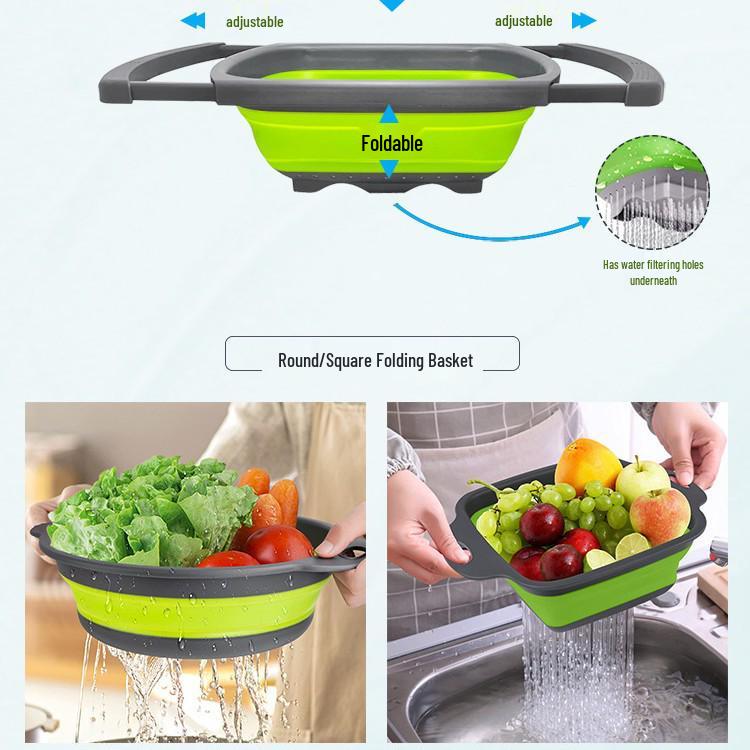 Dual-Use Folding Cutting Board & Telescopic Draining Basket for Vegetables and Fruit Washing