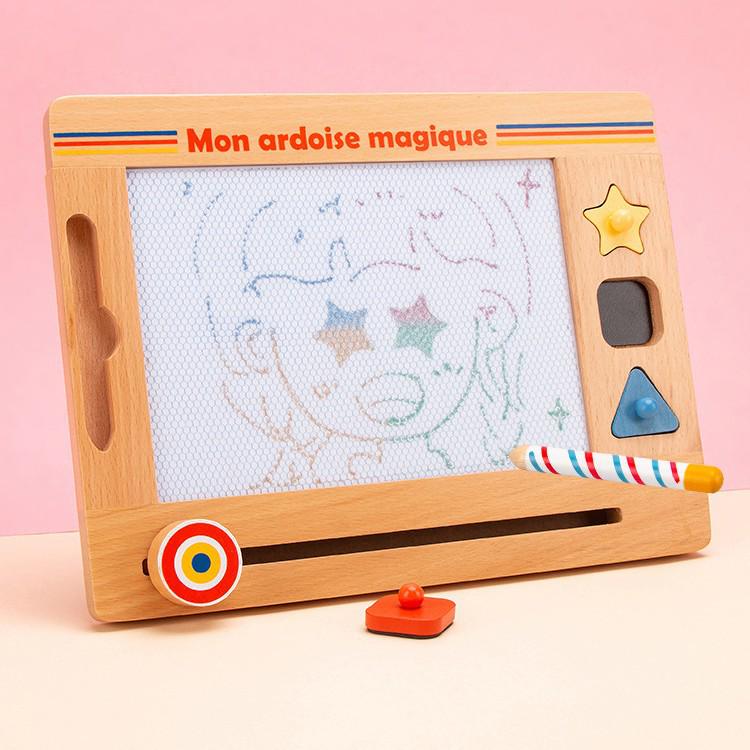 

Children s Wooden Magnetic Easel: Retro Doodle & Color Shape Recognition Board