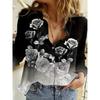 Fashion Flower Cute Cat Pattern 3D Print Women's Long Sleeves Shirt Autumn Animal Women's Holiday Shirt Women's Clothing