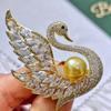 New Natural White Pearl Swan Brooch Fashion Sweater Jewelry for Women