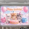 Banner Sfondo 2D Gatto e Torta Buon Compleanno Rosa Blu Festa Photo Booth Sfondo