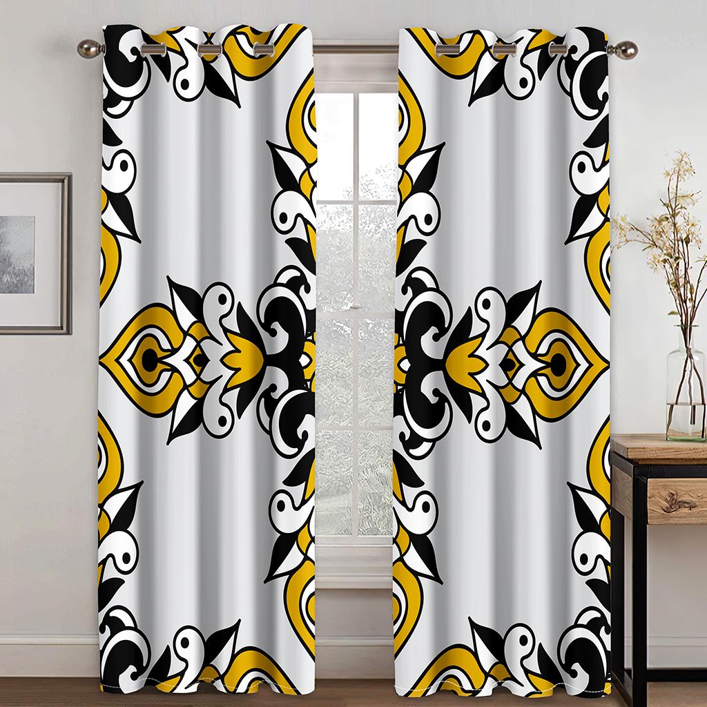 Luxuriöse goldene Saba Barquote abstrakte äthiopische Fenstergardinen Raffrollos für Kinderzimmer Wohnzimmer Küche Tür Heimdekor 2 Stück