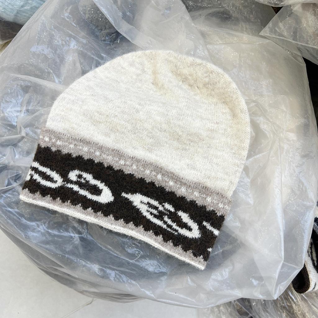 American Retro Design Jacquard Stack Hat Winter Lazy Wind Knitted Warm Big Head Circumference Ear Protection Warm Cold Hat