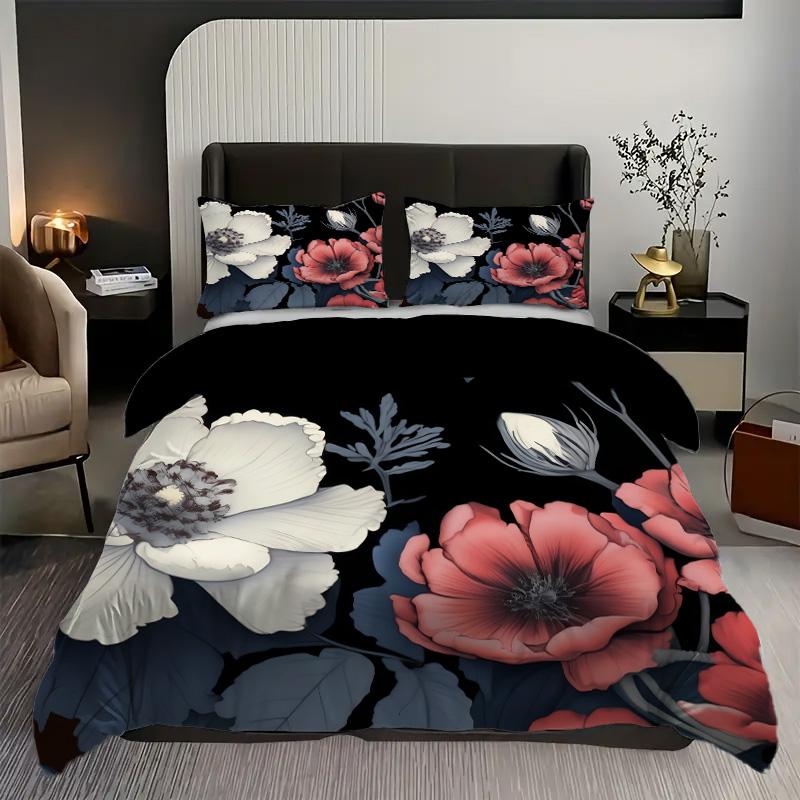 Retro Blumenmuster 3D-gedruckter Bettbezug Luxuriös Elegant Bequemes Bettwäscheset Weiche Heimtextilien Bettdeckenbezug Kissenbezüge