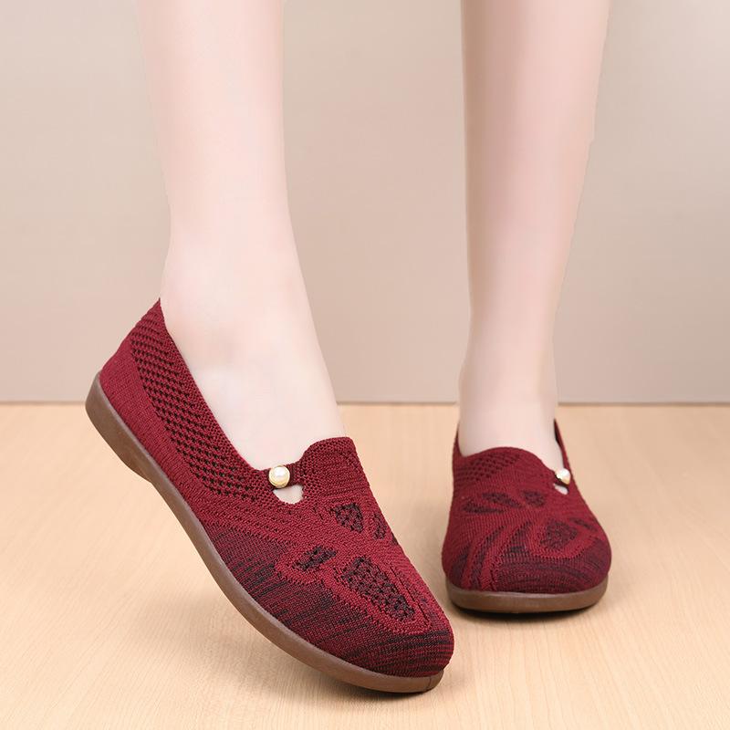 Casual Ballet Flats for Women Anti-Slip Office Work Lightweight Round Toe Walking Shoes Breathable Loafers Women's Slip On Knitted Dress Shoes